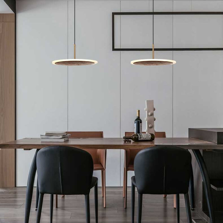 Luminaire suspendu rond moderne à 1 lumière LED en bois de noyer brun 