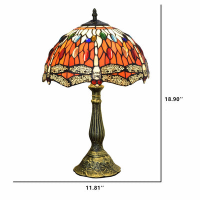 Vintage Tiffany Red Dragonfly Stained Glass 1-Light Table Lamp