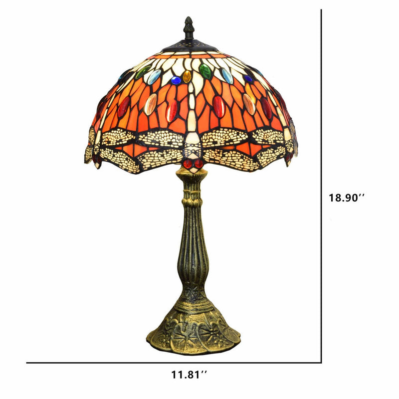 Vintage Tiffany Red Dragonfly Stained Glass 1-Light Table Lamp