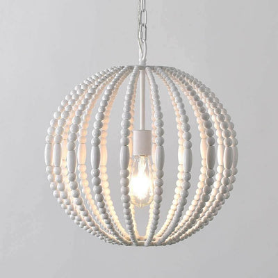 Rustic Globe Cage Wood Pearl 1-Light Pendant Light