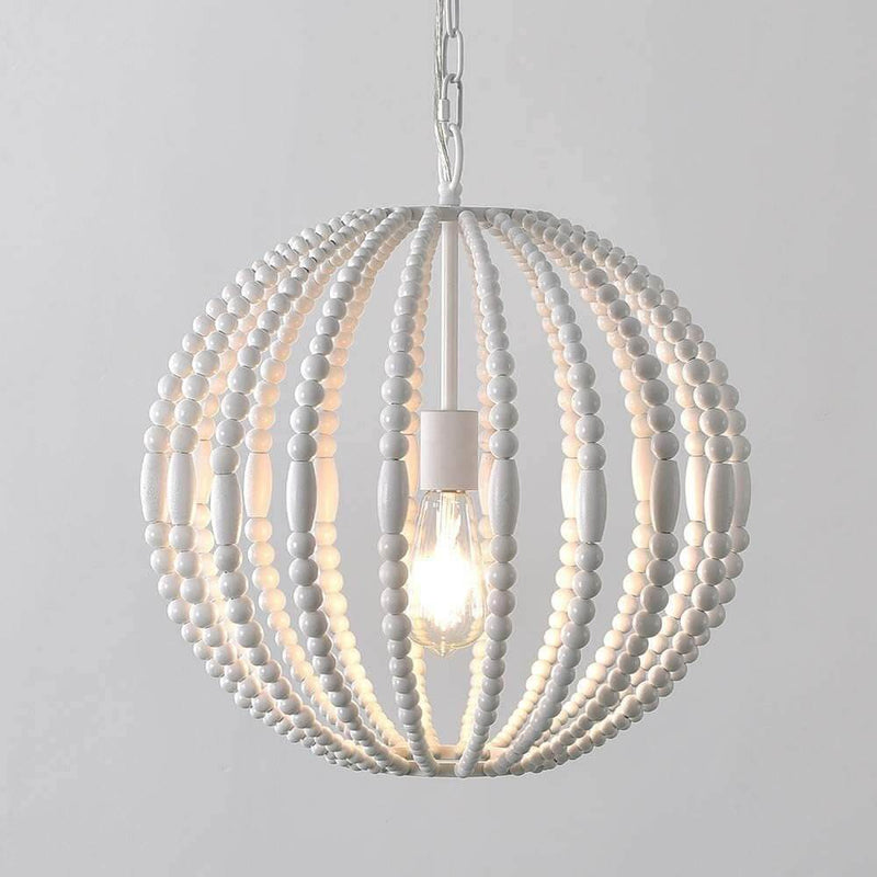 Rustic Globe Cage Wood Pearl 1-Light Pendant Light
