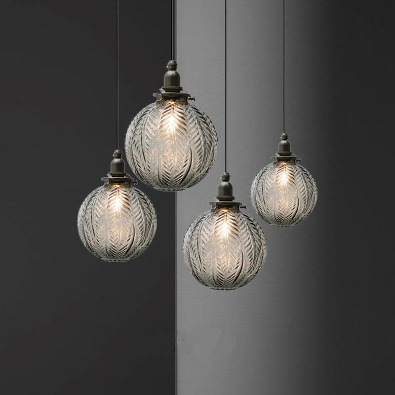 Retro Lotus Texture Glass 1-Light Globe Pendant Light