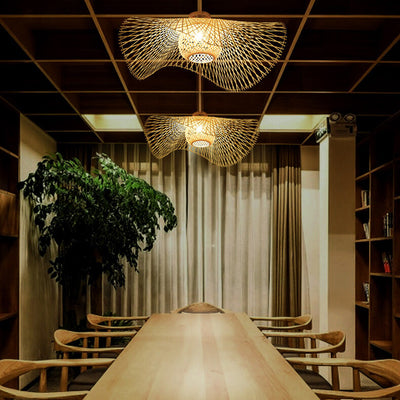 Modern Bamboo Weaving 1-Light Japanese Elements Flush Mount Lighting