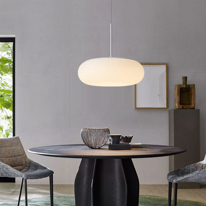 Moderne minimalistische Kunststoff weiße 1-Licht Trommel LED Pendelleuchte 
