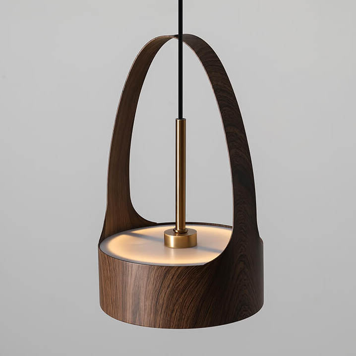 Modern Wood Grain Handle 1-Light  LED Pendant Light