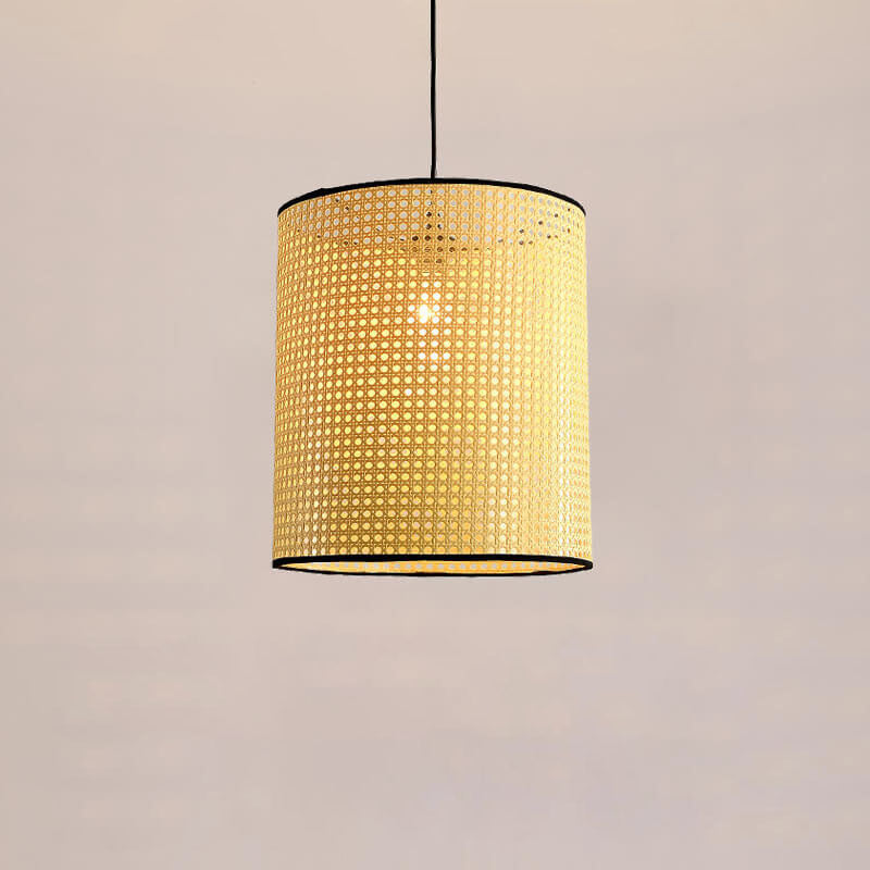 Modern Rattan Weaving Cylinder 1-Light Pendant Light