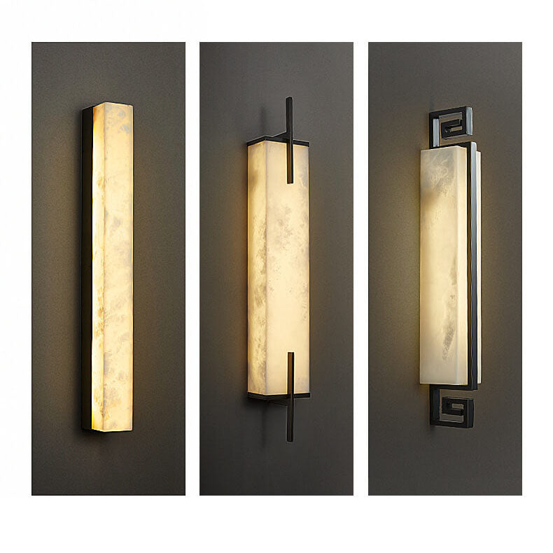 Chinese Style Marble 1-Light Long Square LED Sconce Lamp 3 Design
