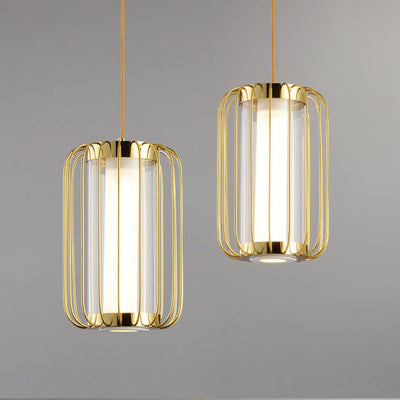 Modern Gold Lantern Shape 1-Light New Chinese Style Pendant Light