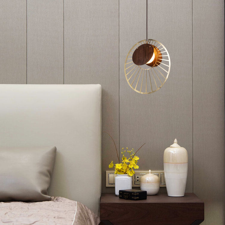 Modern Creative Walnut Metal Disc 1-Light Pendant Light