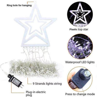 Lumières LED en forme de météores de Noël en cascade d'étoiles 