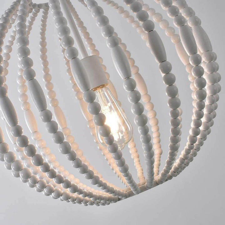 Rustic Globe Cage Wood Pearl 1-Light Pendant Light