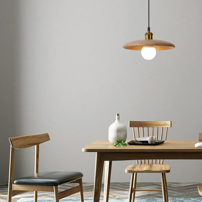 Minimalist Wooden 1-Light Saucer Shaped Pendant Light