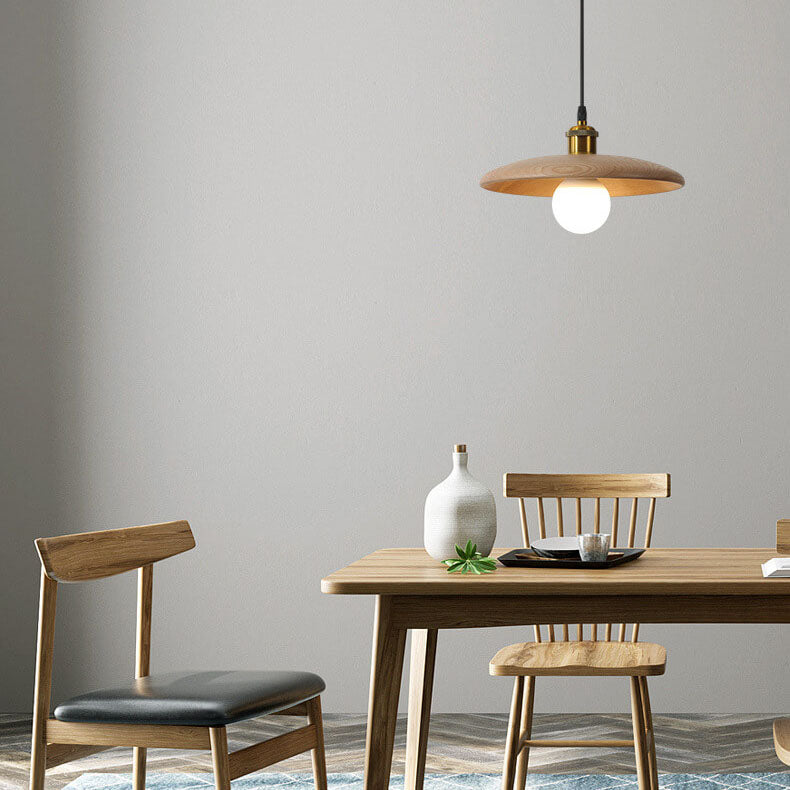 Minimalist Wooden 1-Light Saucer Shaped Pendant Light