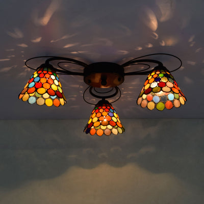Tiffany Stained Dot Glass 3-Light Semi-Flush Mount Ceiling Light