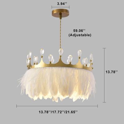 Modern Crown Shape 1-Light Feather Pendant Light