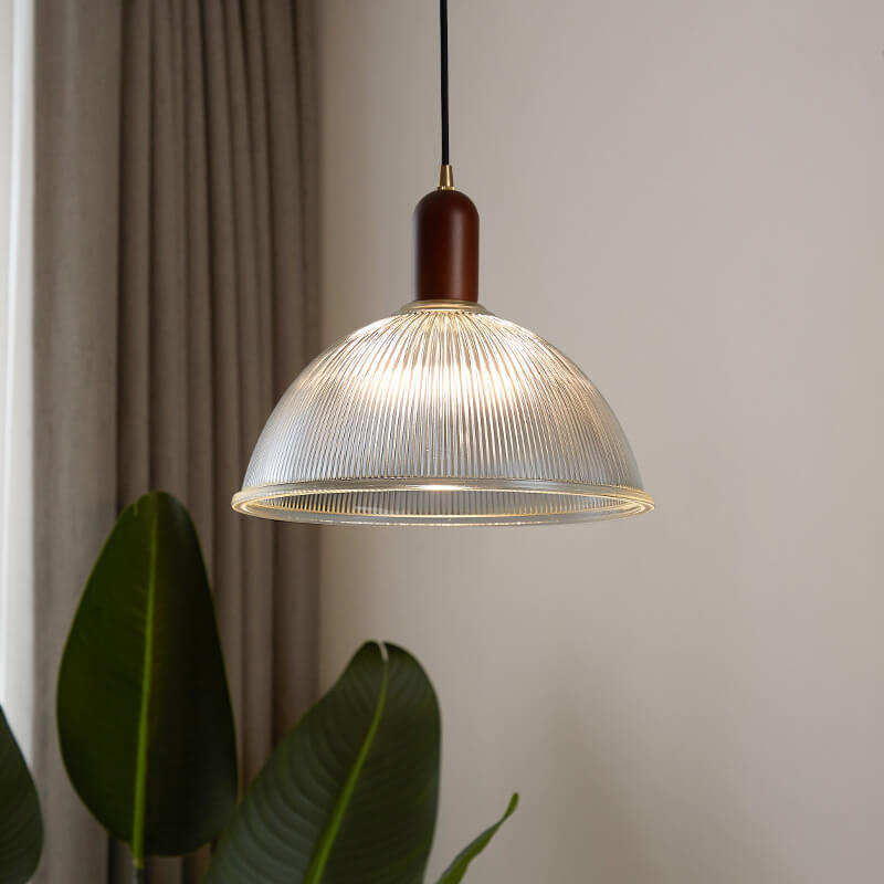 Vintage Ribbed Glass 1-Light Bowl Pendant  Light