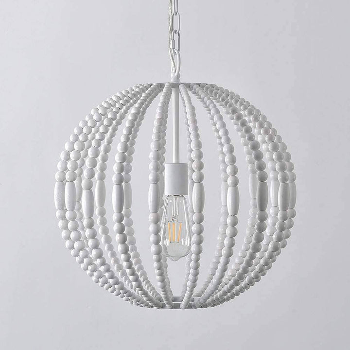 Rustic Globe Cage Wood Pearl 1-Light Pendant Light
