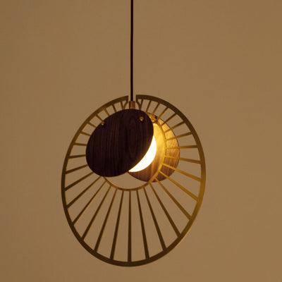 Modern Creative Walnut Metal Disc 1-Light Pendant Light