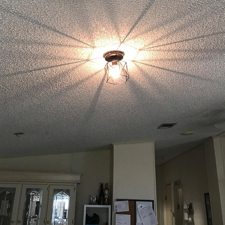 Luz de techo semiempotrada de 1 luz con jaula cilíndrica de hierro vintage industrial 