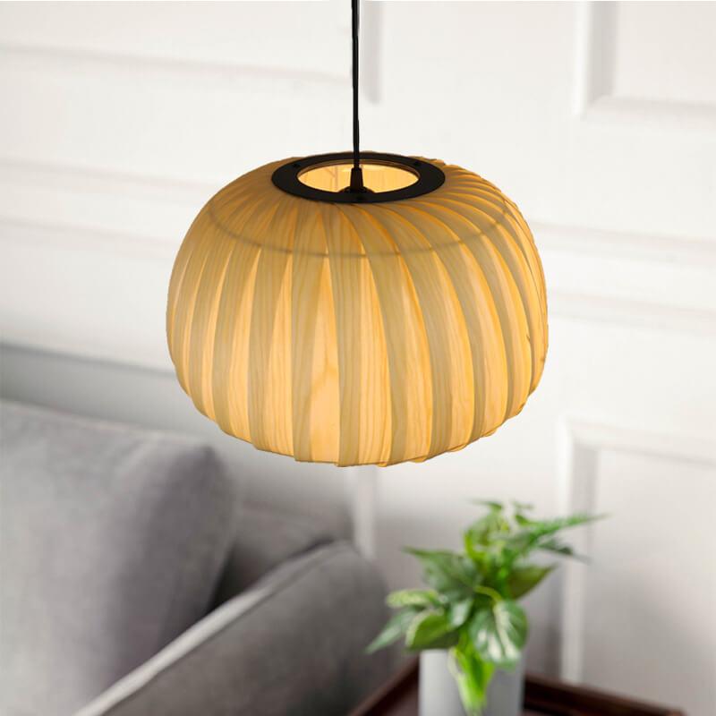 Modern Wood Pumpkin Shade 1-Light Beige Pendant Light