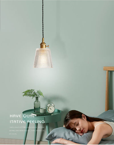 Textured Clear Glass 1-Light Single Bell Pendant Light 4 Design