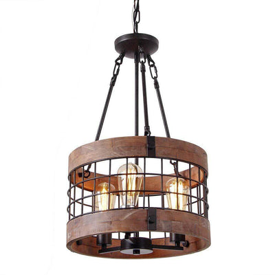 Industrial Retro Brown Grid Cage Drum 3/5-Light Chandelier