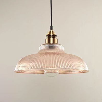 Vintage Striped Pot Lid Glass 1-Light Pendant Light