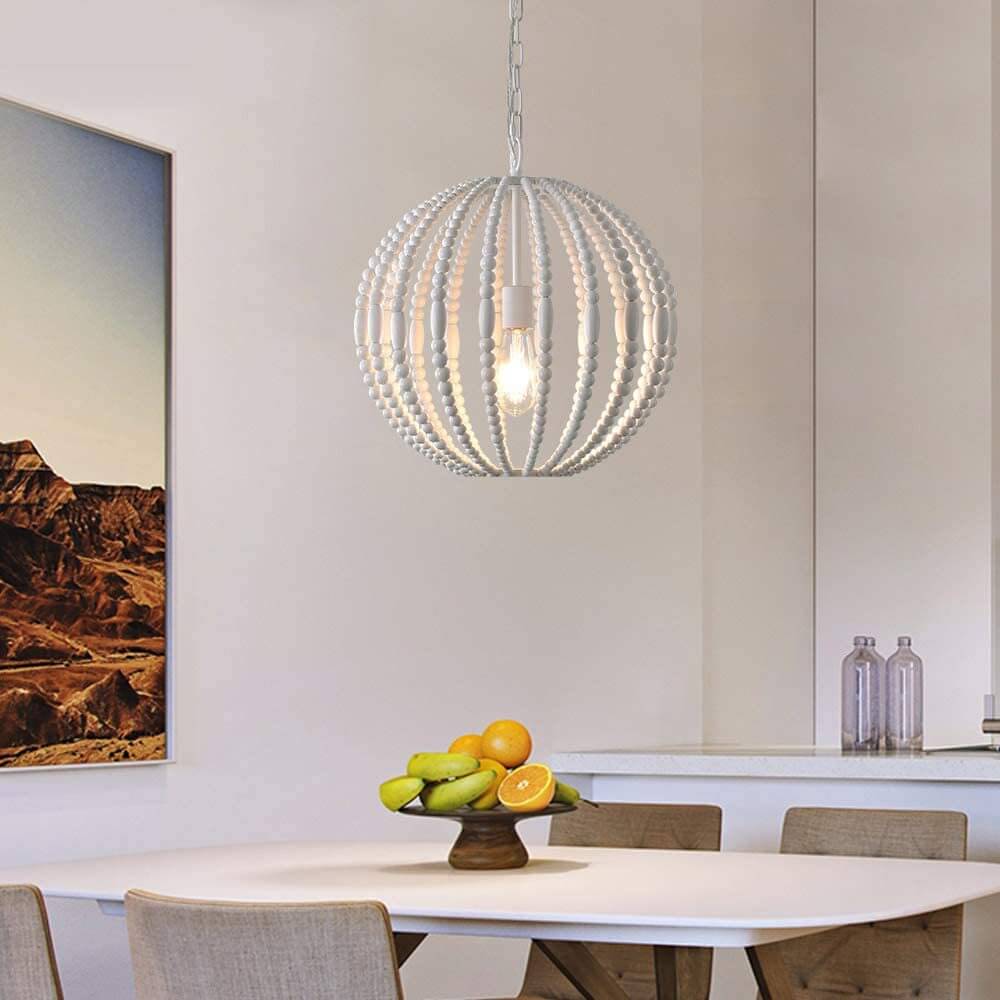 Rustic Globe Cage Wood Pearl 1-Light Pendant Light