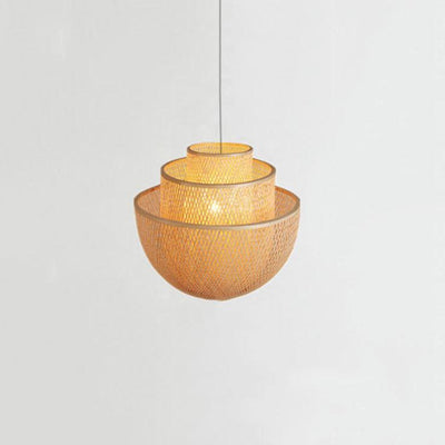 Rattan Weaving Three Layers Bowl Shape 1-Light Pendant Light