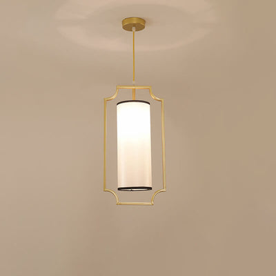 Modern Fabric Cylinder Shade Golden Frame 1-Light Pendant Light