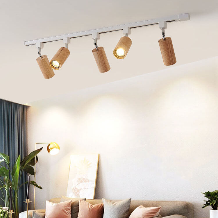 Nordic Wooden Track Lighting 1/5- Light LED Flush Mount Ceiling Light