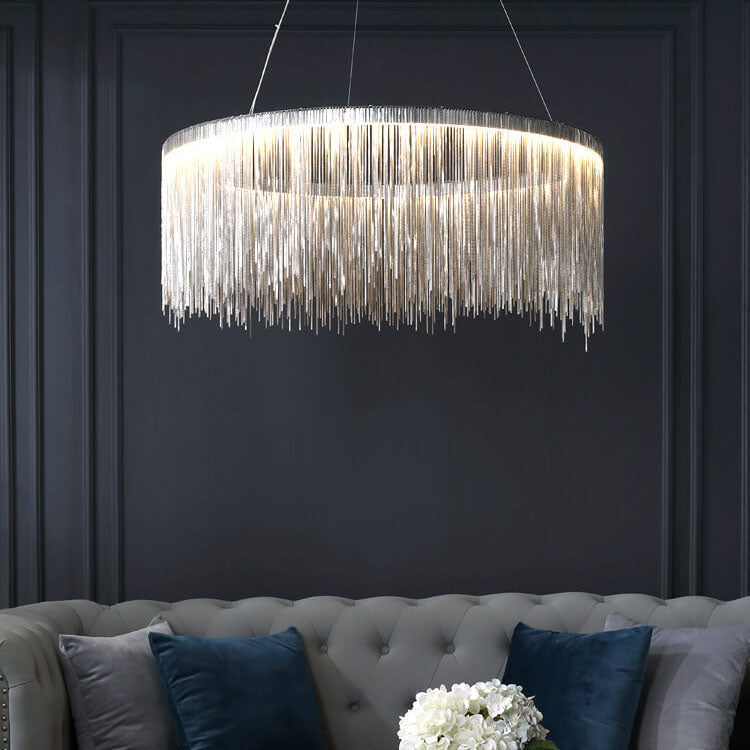 Modern Circular Metal Tassel 1-Light LED Chandeliers