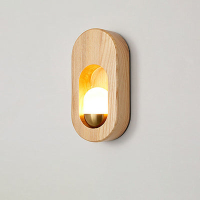 Modern Circle Ring Solid Wood 1-Light Wall Sconce Lamp