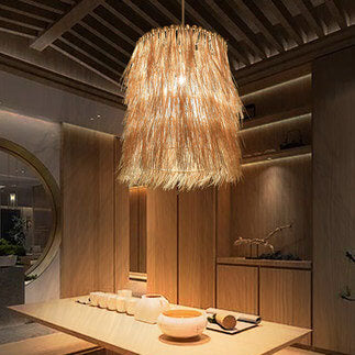 Rattan Weaving 1-Light Cylinder Tassels Pendant Light