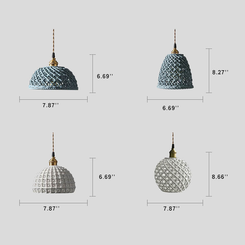 Modern Japanese Porcelain Openwork 1-Light Dome Pendant Light