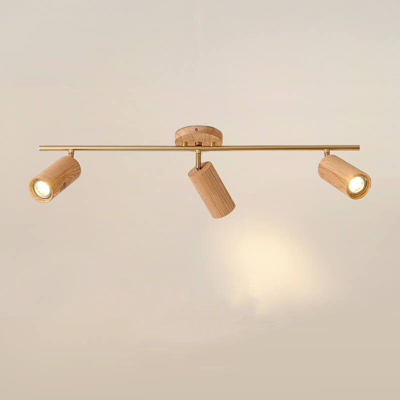 Nordic Minimalist Wooden Track Lighting 2/3/4 Light Semi-Flush Mount Lighting