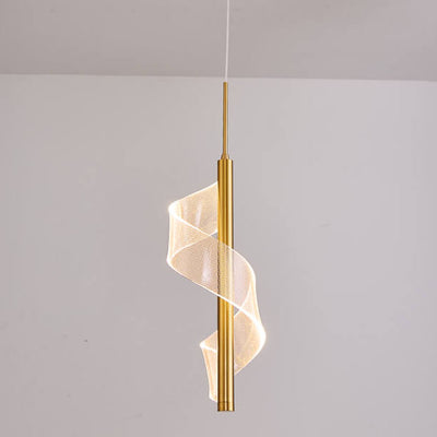 Moderne minimalistische LED-Pendelleuchte aus Acryl in Gold mit linearer Form 