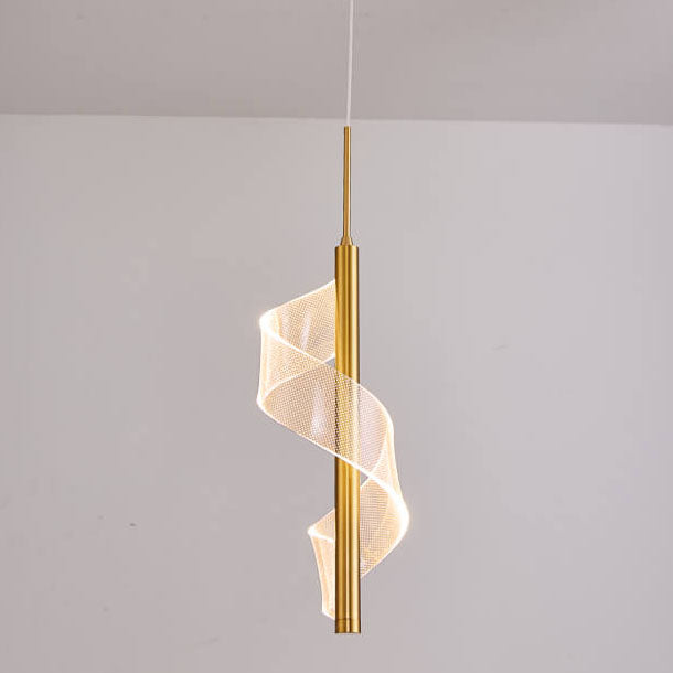 Moderne minimalistische LED-Pendelleuchte aus Acryl in Gold mit linearer Form 