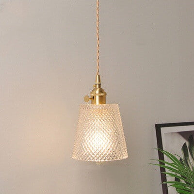 Modern Minimalist Textured Clear Glass 1-Light Single Bell Pendant Light 4 Design For Bedroom