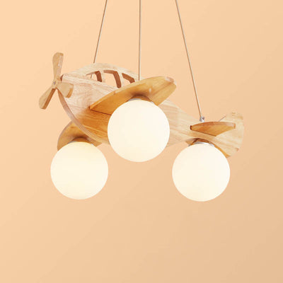 Cartoon Aircraft Wooden 3-Light LED Chandeliers