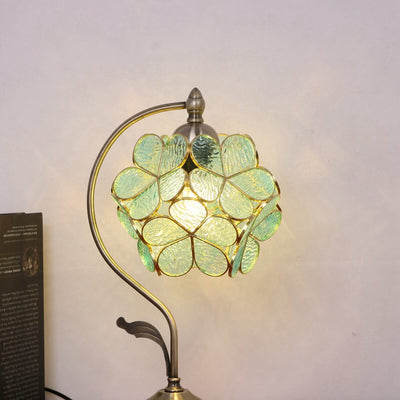 Tiffany Green Petal Ball Stained Glass 1-Light Table Lamp