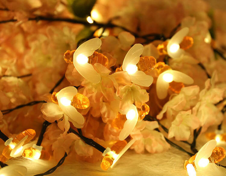 Lumières LED Étanches Solaires Extérieures Abeilles Décoration de Fête Festival Guirlande Lumineuse 