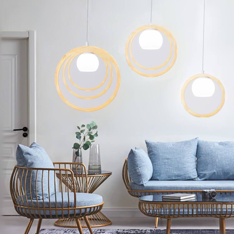 Modern Wooden Circle Ring 1-Light Pendant Light