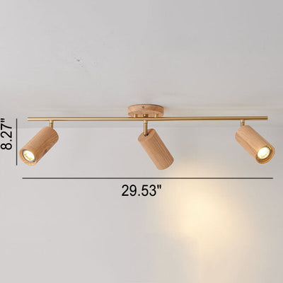 Nordic Minimalist Wooden Track Lighting 2/3/4 Light Semi-Flush Mount Lighting