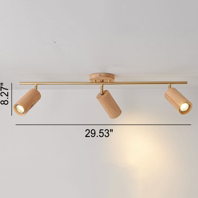 Nordic Minimalist Wooden Track Lighting 2/3/4 Light Semi-Flush Mount Lighting