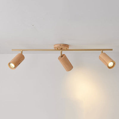 Nordic Minimalist Wooden Track Lighting 2/3/4 Light Semi-Flush Mount Lighting