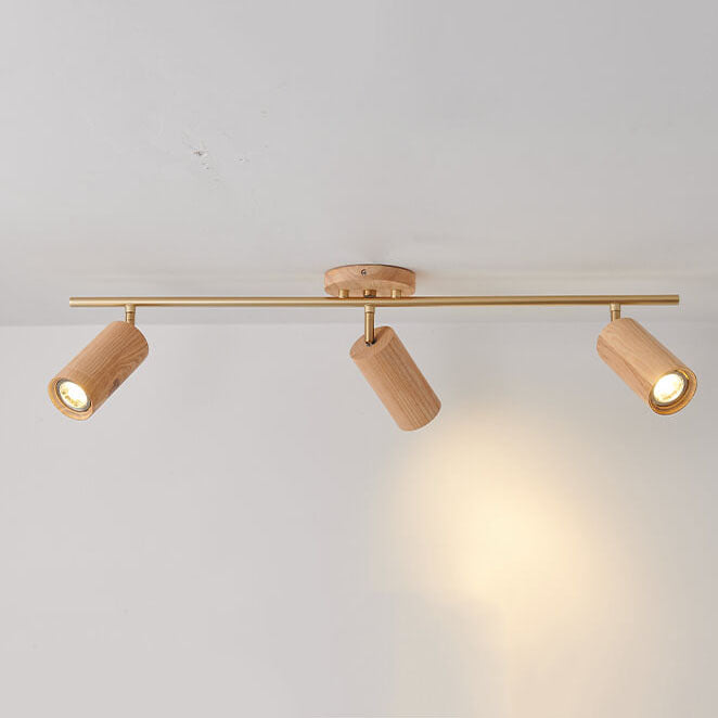 Nordic Minimalist Wooden Track Lighting 2/3/4 Light Semi-Flush Mount Lighting