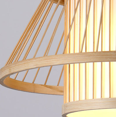 Vintage Bamboo Weaving  Wooden Flared 1-Light Pendant Light