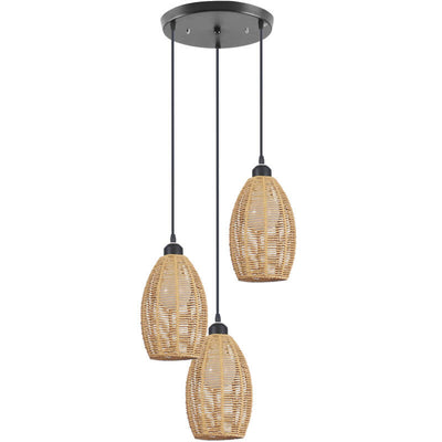 Retro Bamboo Weaving 3-Light Oval Shade Chandeliers