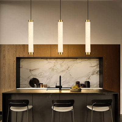 Modern Minimalist Marble Pipe Shaped 1-Light White Pendant Light